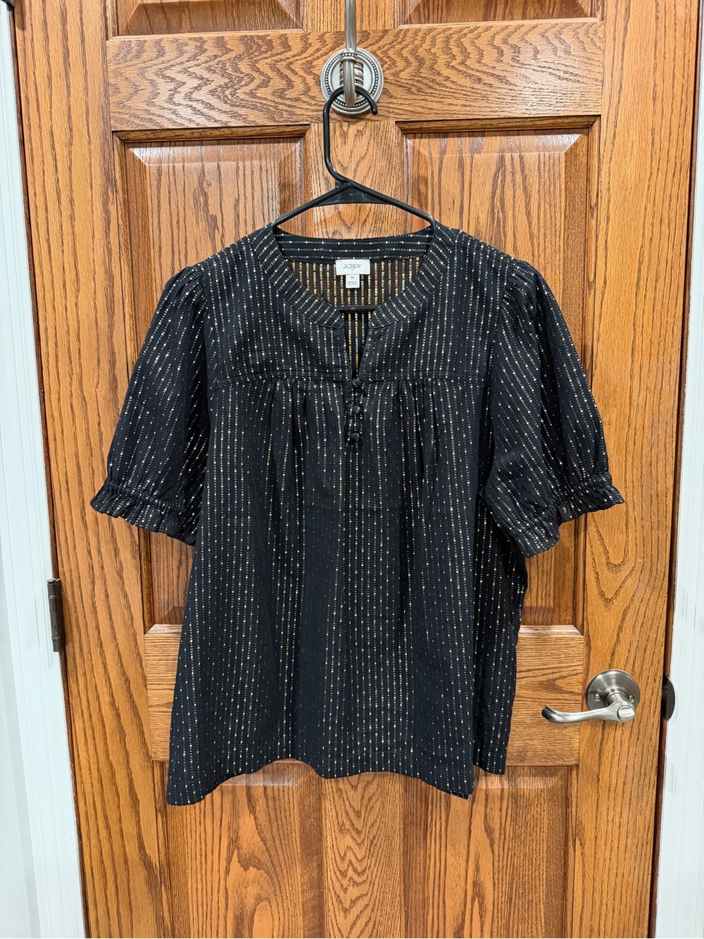 J. Crew Factory Black Blouse with Gold Pinstripes